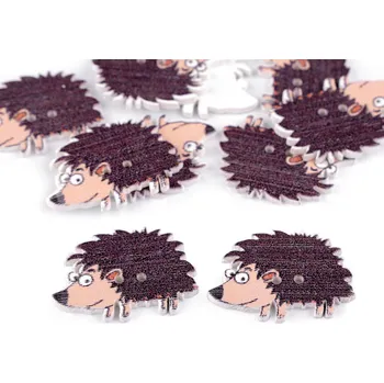 Dřevěný dekorační knoflík zvířátka - pes, ježek, tygr, barva 2 hnědá ježek