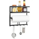 GALA multifunkční kuchyňská police s držákem na papírové utěrky a háčky, černá, WENKO