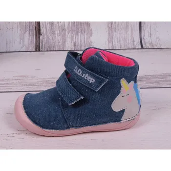 Dívčí tenisky Plátěná obuv D.D.step C070-958 barefoot kotníkové riflové modré s jednorožcem velikost: 25