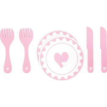 nádobí do dětské kuchyňky Small Foot Dřevěný set nádobí srdce 6 ks