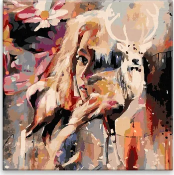 Dětské zboží Malování podle čísel - Ona s jelenem - 40x40 cm, bez dřevěného rámu - CZ výroba