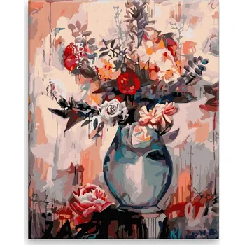 Dětské zboží Malování podle čísel - Květy ve skleněné váze - 40x50 cm, bez dřevěného rámu - CZ výroba