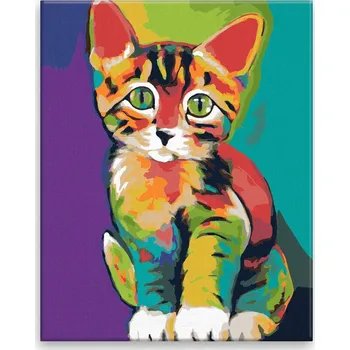 Malování podle čísel - Barevné koťátko - 40x50 cm, bez dřevěného rámu - CZ výroba