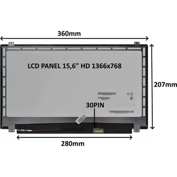 Náhradní displej pro notebook LCD PANEL 15,6" HD 1366x768 30PIN MATNÝ / ÚCHYTY NAHOŘE A DOLE SIL