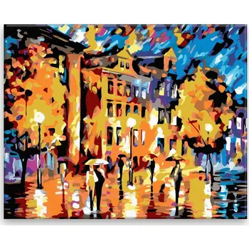 Malování podle čísel - Za deště ve městě - 50x40 cm, bez dřevěného rámu - CZ výroba