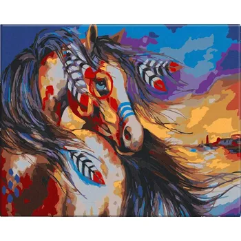 Malování podle čísel - Indiánův kůň - 50x40 cm, bez dřevěného rámu - CZ výroba