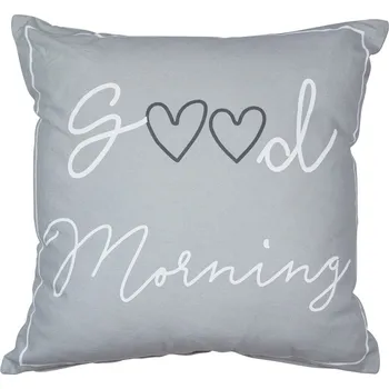 Dekorativní polštářek Šedý čtvercový bavlněný polštář Good morning - 45*12*45cm