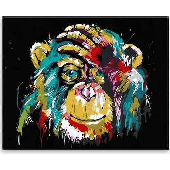 Malování podle čísel - Šimpanz v barvách - 50x40 cm, bez dřevěného rámu - CZ výroba