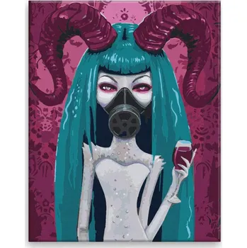 Malování podle čísel - Rohatá s maskou - 40x50 cm, bez dřevěného rámu - CZ výroba