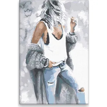 Dětské zboží Malování podle čísel - Dívka s dlouhým pleteným svetrem - 40x60 cm, bez dřevěného rámu - CZ výroba