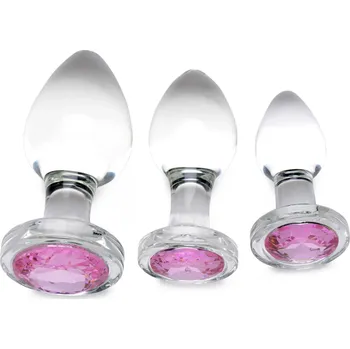Anální šperk Booty Sparks Pink Gem Glass Anal Plug Set