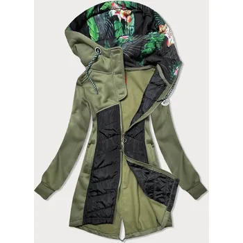 Dámská mikina Dlouhá rozepínací dámská mikina v khaki barvě (AMG-819) odstíny zelené S (36)