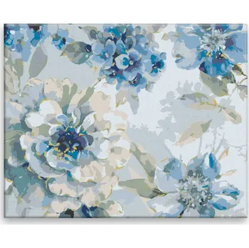 Dětské zboží Malování podle čísel - Modré květy - 50x40 cm, bez dřevěného rámu - CZ výroba
