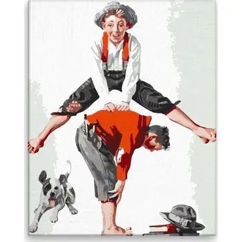 Malování podle čísel - Přeskok - Norman Rockwell - 40x50 cm, bez dřevěného rámu - CZ výroba