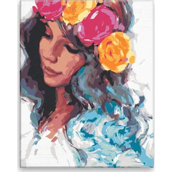 Malování podle čísel - Dívka s květinovou čelenkou - 40x50 cm, bez dřevěného rámu - CZ výroba