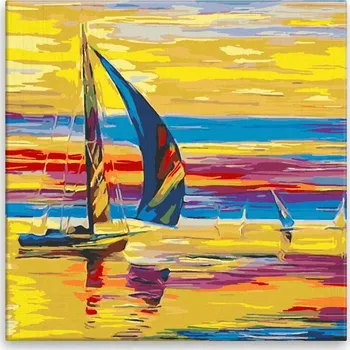 Malování podle čísel - Plachetnice a zářivá obloha - 40x40 cm, bez dřevěného rámu - CZ výroba