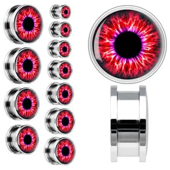 Piercing Šperky4U Plug do ucha šroubovací - oko červené - PL01129-04