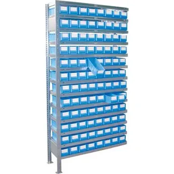 Dílenský regál Regál CLIP s přepravkami 2000x1000x300 mm, přídavný, 13 polic, 96 ks nádob.