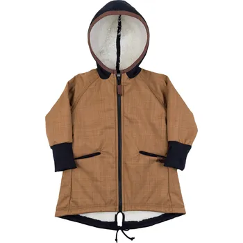 Kojenecké oblečení béžový kabátek ze softshellu s delším chloupkem