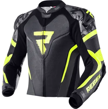 Moto bunda Kožená bunda RebelHorn Rebel černá, fluo žlutá 54