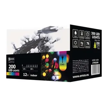 Vánoční osvětlení EMOS ZYK0209 světelný řetěz kuličky 200 LED multicolor