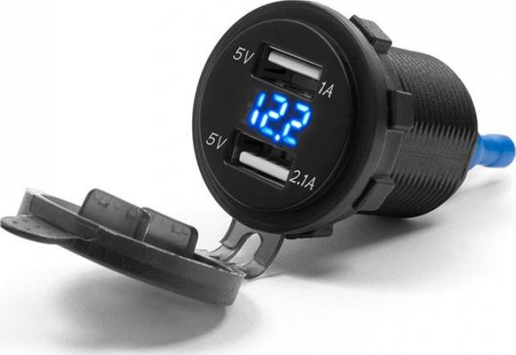 eXtremestyle Dvojitá USB zásuvka na motorku 12V EXTREME 10 s voltmetrem