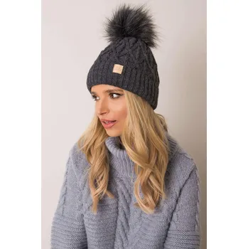 Čepice Dámská čepice s kožešinkovou bambulí model 0974 grafitová