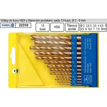 Vrták Vrtáky do kovu s titanovým povlakem 2-8mm HSS sada 13 kusů