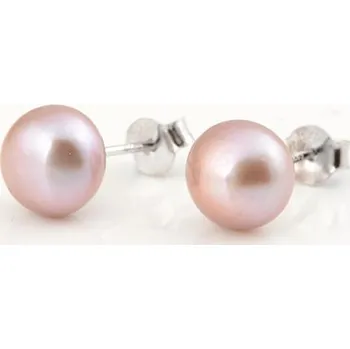Náušnice Stříbrné náušnice pecičky s růžovou perlou STNAU0986F
