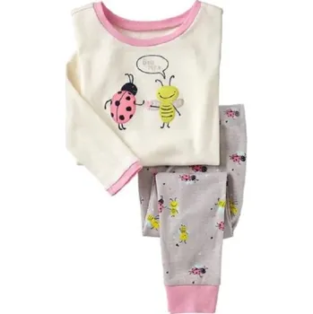 Čína Dívčí dlouhá bavlněná pyžámka s potiskem, 2-7 let Varianta: beruška a včelka, bílo-šedá, Velikost: 7 let