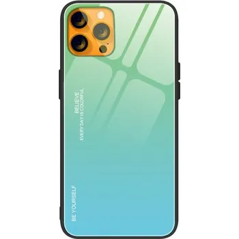 Pouzdro na mobilní telefon Kryt se skleněnou zadní stranou pro iPhone 13 mini - zelenoazurový