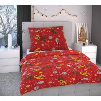Povlečení Kvalitex Sněhuláci červení 140 x 220, 70 x 90 cm zipový uzávěr