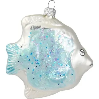 Skleněná rybka modro-bílá