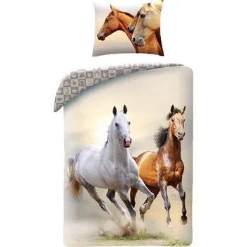 Povlečení Halantex Koně bělouš a hnědák 140 x 200, 70 x 90 cm zipový uzávěr