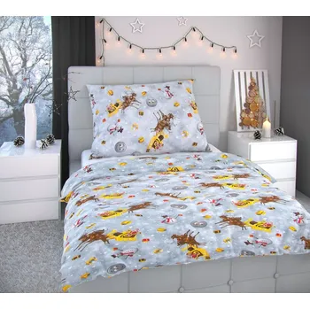 Povlečení Kvalitex Sněhuláci šedé 140 x 200, 70 x 90 cm zipový uzávěr