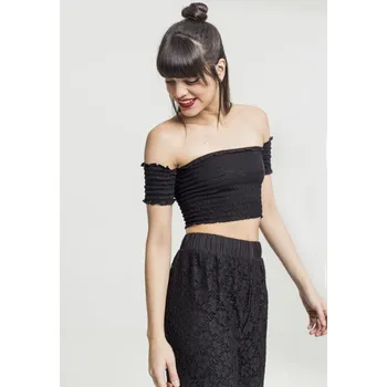 Top Urban Classics Ladies Cropped Cold Shoulder Smoke Top - black S