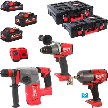 MILWAUKEE 3-dílný set M18FPP3Q2-533P: M18FPD2 + M18ONEFHIWF12 + M18CHX aku příklepová vrtačka, utahovák, SDS+ kladivo