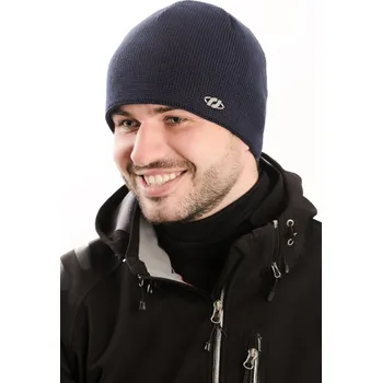 Čepice R-JET Tmavě modrá pánská zimní pletená čepice s kovovým logem