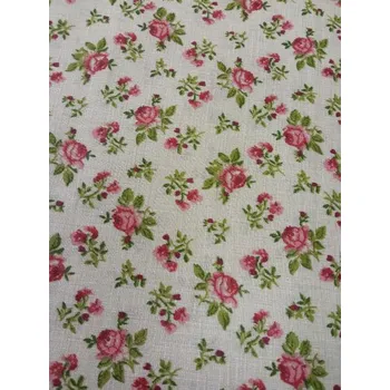Plátno bavlněné - červené růžičky, béžový podklad, metráž, látky