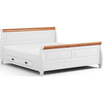 Postel Manželská postel z masivu borovice Toskania 2 - 160 x 200 cm - bílá / medová borovice