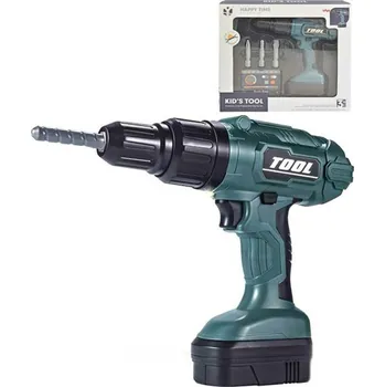 Dětská kuchyňka Vrtačka aku šroubovák 19cm na baterie set se 3 nástavci plast v krabici