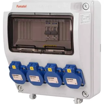 Rozvaděč Zásuvková skříň IP54 4x230V/16A s jištěním 2xPL7-B16/1 bez chrániče 245x215x155m Famatel ZSF40000000.0 /3957