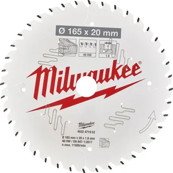 Pilový kotouč Kotouč pro okružní pilu Milwaukee CSB P W 165 x 20 x 1.6 x 40ATB 4932471932