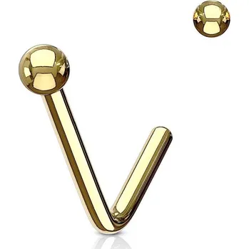 Piercing Zahnutý piercing do nosu kulička (žluté zlato)