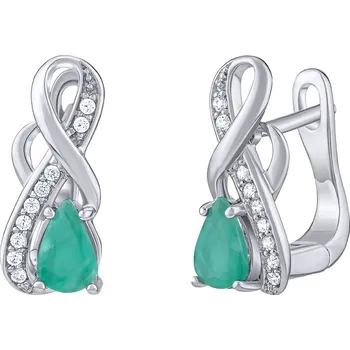 Šperk Silvego Stříbrné náušnice Estelle s pravým Smaragdem a čirými Brilliance Zirconia