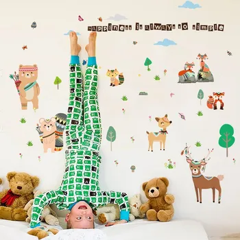 Samolepící dekorace Samolepka na zeď "Zvířátka - Indiáni 2" 110x157cm