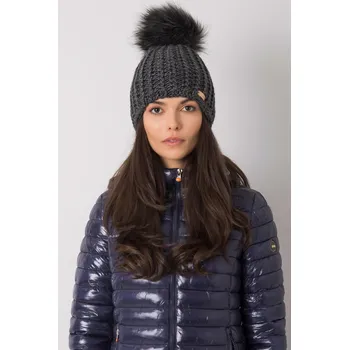 Čepice Dámská čepice s kožešinkovou bambulí model 3317 grafitová