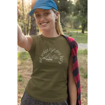 Dámské tričko Dámské tričko Mé srdce bije pro hory Barva: Khaki, Velikost: 2XL