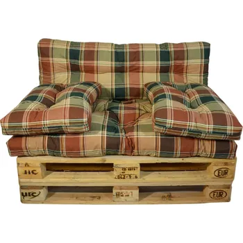 Podsedák Polstr na paletový nábytek s opěrkou a polštáři - hnědozelená kostka