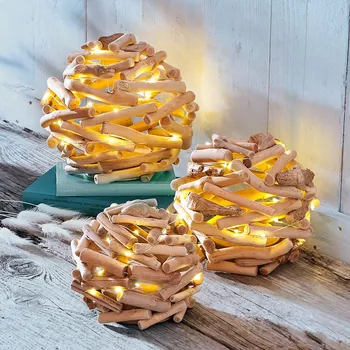 Zahradní dekorace Weltbild LED Koule z naplaveného dřeva, sada 3 ks 780149